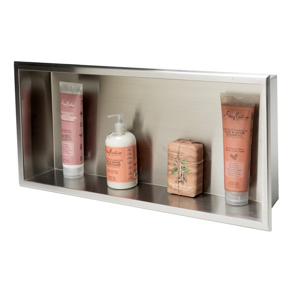 ALFI brand 24-in x 12-in Brushed Stainless Steel Horizontal Single Shelf Bath Shower Niche