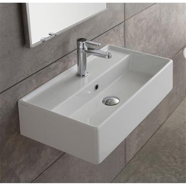 Nameeka Teorema 16.14-in x 13.78-in White Ceramic Rectangular Wall Mount/Vessel Sink