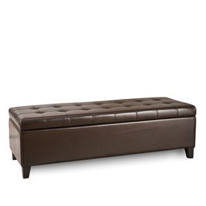 Best Selling Home Decor Mission Modern Brown Faux Leather Rectangle Ottoman with Integrated Storage