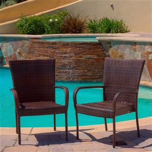 Chaises tressées pour le patio, Brun, Ensemble de 2