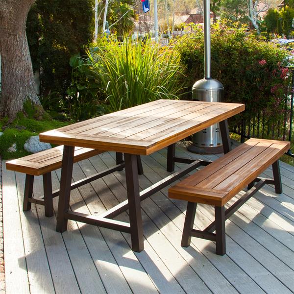 Best Ing Home Decor Carlisle Outdoor Dining Set Rustic Iron Sandblast Wood 298403 Rona - Is Wood Good For Outdoor Furniture
