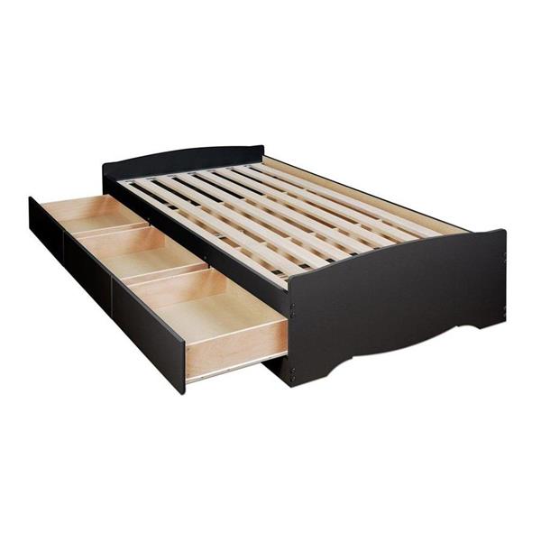 Prepac Black Twin Platform Bed with Storage
