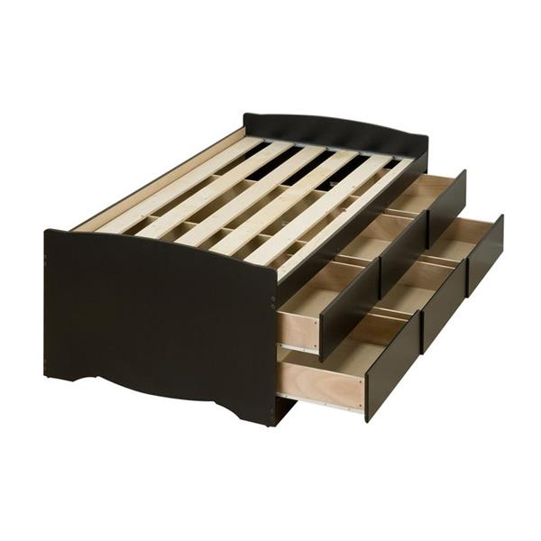 Black Twin Platform Bed, Twin Captains Bed With Storage And Headboard