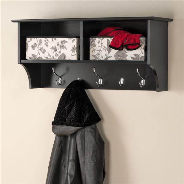 Prepac Black 5 Hook Wall Mounted Coat Rack Bec 3616 Rona - Wall Mounted Coat Hooks With Shelf