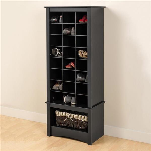 Prepac 24-pair Black Wood Shoe Cubbie Cabinet