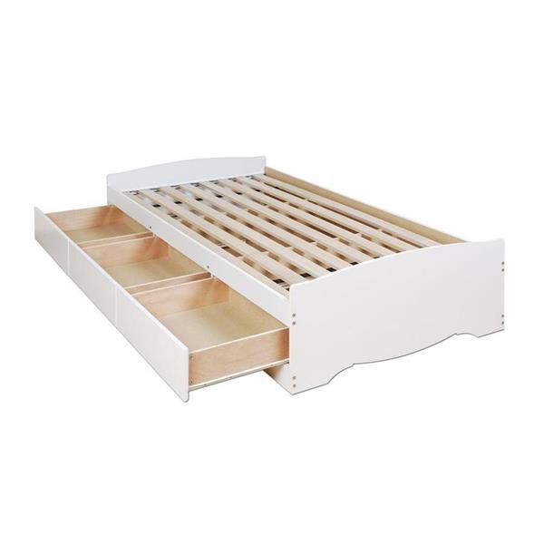 Prepac White Twin Platform Bed with Storage