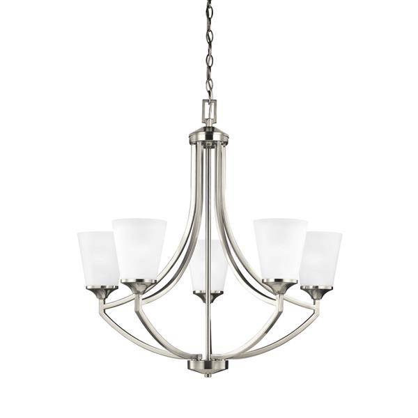 Generation Lighting Hanford 5-Light Brushed Nickel Modern Etched Glass Shaded Chandelier