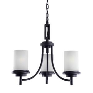 Sea Gull Lighting Winnetka 3-Light Blacksmith Modern Etched Glass Shaded Chandelier