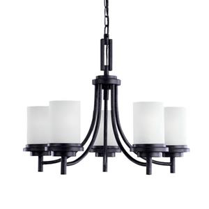 Sea Gull Lighting Winnetka 5-Light Blacksmith Modern Etched Glass Shaded Chandelier