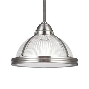 Generation Lighting Pratt Street Brushed Nickel Transitional Ribbed Glass Warehouse Pendant