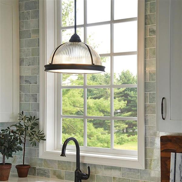 Generation Lighting Pratt Street Autumn Bronze Transitional Ribbed Glass Warehouse Pendant