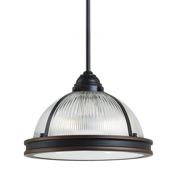 Generation Lighting Pratt Street Autumn Bronze Transitional Ribbed Glass Warehouse Pendant