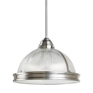 Generation Lighting Pratt Street Brushed Nickel Transitional Ribbed Glass Warehouse Pendant