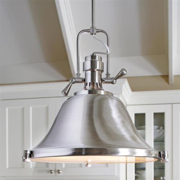 Generation Lighting Stone Street Brushed Nickel Transitional Etched Glass Warehouse Pendant