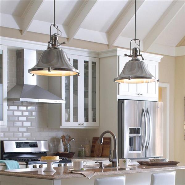 Generation Lighting Stone Street Brushed Nickel Transitional Etched Glass Warehouse Pendant