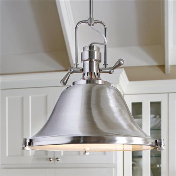 Generation Lighting Stone Street Brushed Nickel Transitional Etched Glass Warehouse Pendant