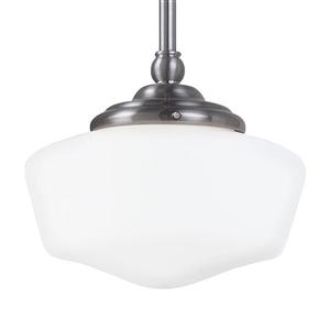 Sea Gull Lighting Academy Brushed Nickel Mini Transitional White Glass Schoolhouse Pendant