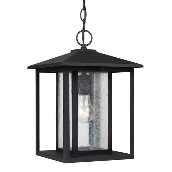 Generation Lighting Hunnington Black Mini Transitional Seeded Glass Lantern Pendant