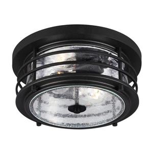Sea Gull Lighting Sauganash 12.25-in W Black Outdoor Flush-Mount Light