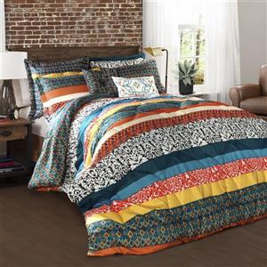 Lush Decor Boho Stripe 7-Piece Turquoise-Tangerine Full/Queen Comforter Set