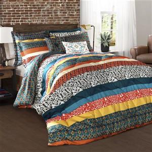 Lush Decor Boho Stripe 7-Piece Turquoise-Tangerine King Comforter Set