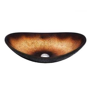 Novatto Sanguinello Black/Orange Tempered Glass Vessel Oval Bathroom Sink