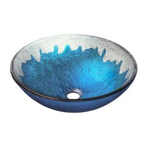 Novatto Diaccio Blue/Silver Tempered Glass Vessel Round Bathroom Sink