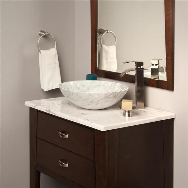 Novatto White Marble Vessel Round Bathroom Sink