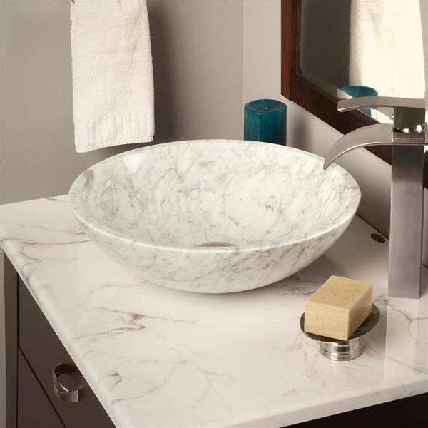 Novatto White Marble Vessel Round Bathroom Sink