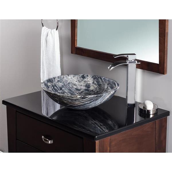Novatto Black Marble Vessel Round Bathroom Sink