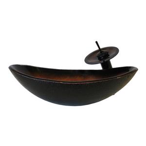 Novatto Black/Tan Tempered Glass Vessel Oval Bathroom Sink with Faucet (Drain Included)