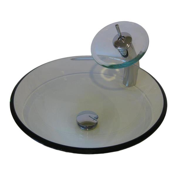 Novatto Bonificare Clear Tempered Glass Vessel Round Bathroom Sink with Faucet (Drain Included)