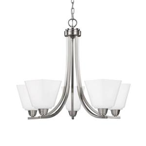 Sea Gull Lighting Parkfield 5-Light Brushed Nickel Transitional Etched Glass Shaded Chandelier