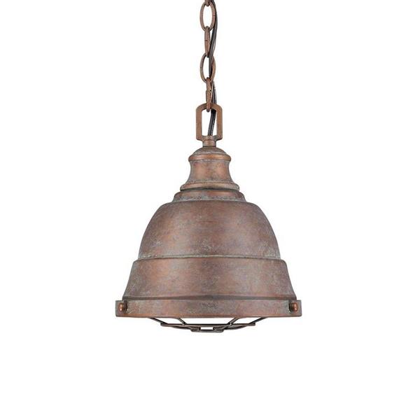 Petit luminaire suspendu Bartlett de Golden Lighting, patine cuivre