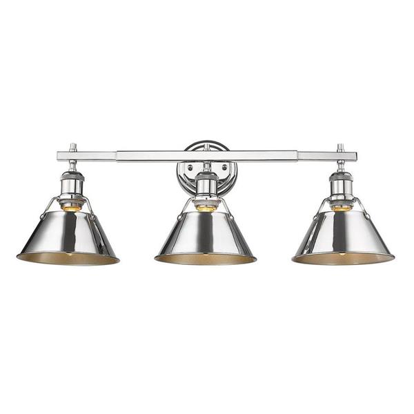 Golden Lighting Orwell CH 3-Light 24.25-in Chrome Cone Vanity Light