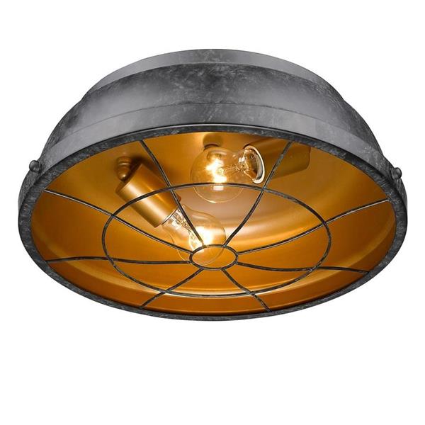 Golden Lighting Bartlett BP 14-in W Black Patina Rustic Standard Flush Mount Light