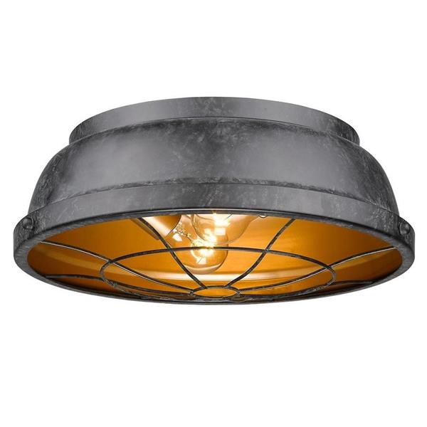 Golden Lighting Bartlett BP 14-in W Black Patina Rustic Standard Flush Mount Light