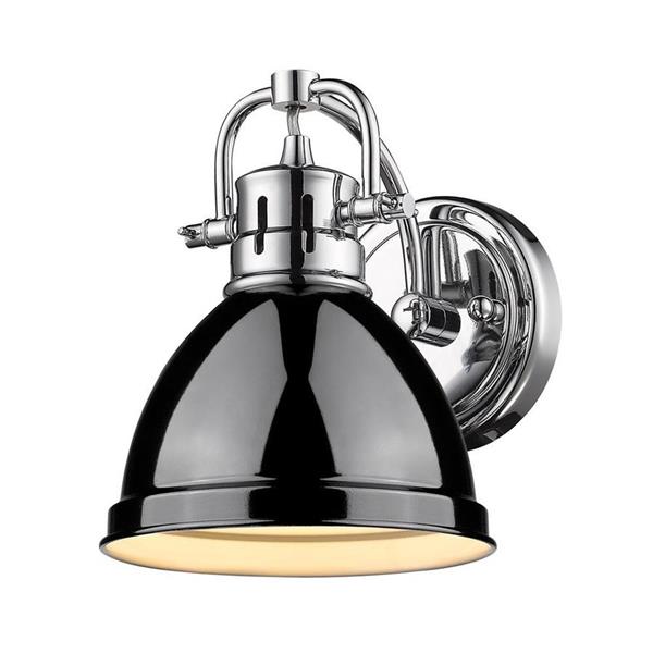 Golden Lighting Duncan 1 Light Bath Vanity in Chrome with a Black Shade