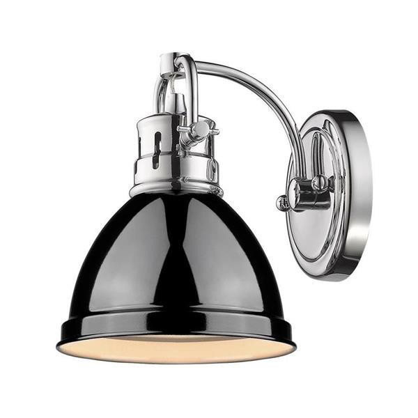 Golden Lighting Duncan 1 Light Bath Vanity in Chrome with a Black Shade