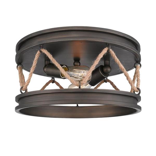 Golden Lighting Chatham 14.0-in W Gunmetal Bronze Rustic Flush Mount Light