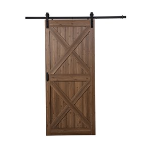 Renin Renin 36-in x 84-in Brown X Sliding Barn Door with Hardware Kit