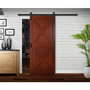 ReliaBilt Renin 36-in x 84-in Cherry X Sliding Barn Door with Hardware Kit