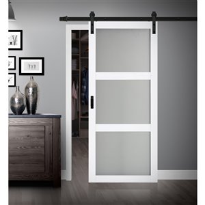 Renin 36-in x 84-in White Frosted Glass Sliding Barn Door And Hardware Kit