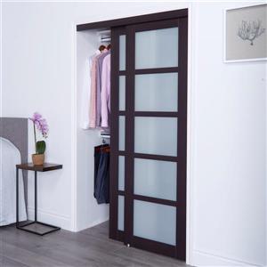 ReliaBilt Renin 72-in x 80-in Dark Brown Sliding Frosted Glass Door