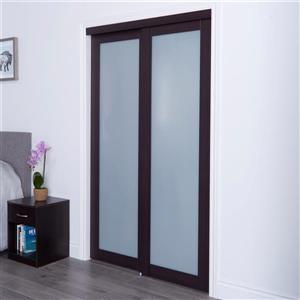 ReliaBilt Renin 72-in x 80-in Dark Brown Sliding Frosted Glass Door