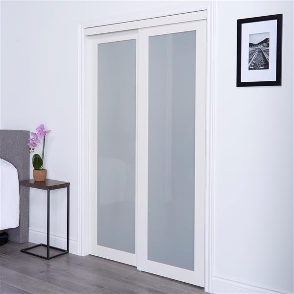 White Frosted Glass Sliding Closet Door, Wood Sliding Closet Doors 36 X 80