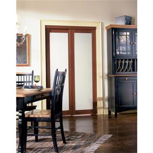 ReliaBilt Renin 72-in x 80-in Cherry Sliding Frosted Glass Door