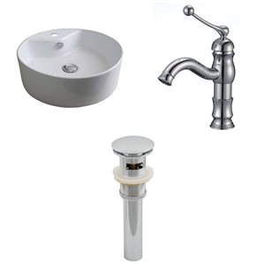 Ens. vasque avec trop-plein, 18,25", céramique, blanc