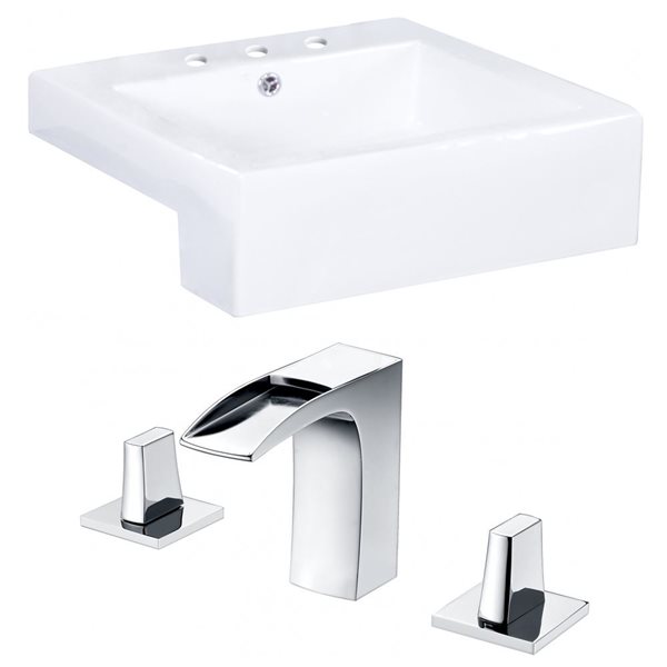 American Imaginations Semi-Recessed Vessel Set - 20.25-in - Ceramic - White
