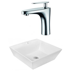 Ens. vasque avec trop-plein, 16,5", céramique, blanc